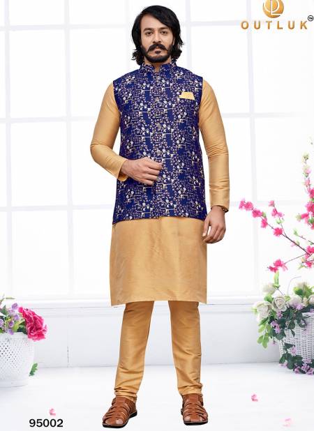 Dark Blue Colour Outluk 95 New Latest Designer Ethnic Wear Kurta Pajama With Jacket Collection 95002